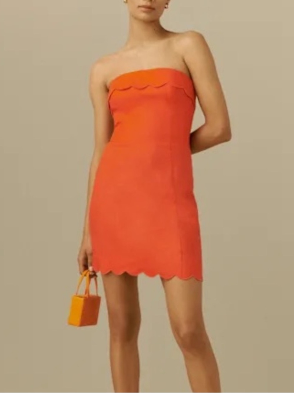 Reformation Isles Linen Dress Orange Strapless Mini Dress